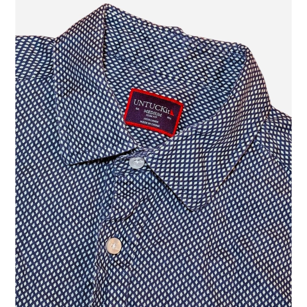 UNTUCKit Cadalso Shirt Mens M Slim Fit Linen Short Sleeve Button Down Geometric